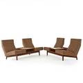 Jens risom design pair of seating units with integrated tables usa 1960s walnut laminate upholstery each 32 12 x 78 x 30