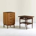 Jens risom etc walnut side table with walnut four drawer cabinet usa 1950s side table 24 x 27 x 21 12 cabinet 32 x 18 sq