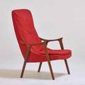 Danish lounge chair 1960s sculptured teak upholstery unmarked 39 x 26 34 x 31