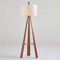 Danish style floor lamp 1960s walnut brass cloth shade unmarked overall 61 x 18