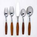 Jens quistgaard dansk thirty piece set of flatware in fjord pattern for six six salad forks six dinner forks six tea spoons six soup spoons and six table knives stainless steel and teak germa