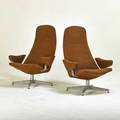 Alf svensson dux pair of high back swivel chairs sweden 1960s polished aluminum chromed steel upholstery unmarked 37 12 x 26 12 x 31