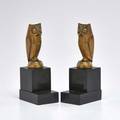 Gh laurent pair of patinated bronze owl bookends on marble bases france ca 1920 both signed each 7 34
