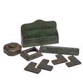 Tiffany studios eight piece assembled desk set pieces in zodiac pattern letterholder pen tray inkwell blotter corners calendar frame new york 1920s patinated bronze glass each stamped tiff