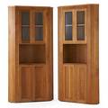 Patrick cavanaugh pair of shaker style corner cabinets spring mount pa 2005 oak glass brass unmarked each 78 12 x 40 x 18