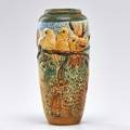Weller ovoid glendale vase decorated with three birds on a branch zanesville oh ca 1930 ink stamped 9 x 3 12 dia