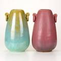 Fulper two ringhandled vases flemington nj ca 19161928 one racetrack mark one diestamped raised mark tallest 12 12