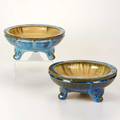 Fulper two footed bowls flemington nj ca 19161922 glazed earthenware vertical diestamped marks larger 11 dia