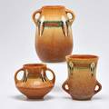 Roseville three brown montacello twohandled vases zanesville oh 1931 all unmarked tallest 7 12