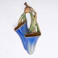 Roseville blue pinecone wall pocket zanesville oh 1935 dieimpressed mark 8 12 x 4 12 x 2 34