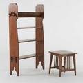 Arts and crafts two pieces bookcase with integrated book trough and spindled occasional table usa late 20th c chestnut quartersawn oak unmarked 61 12 x 42 x 9 12