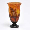 Daum cameo glass vase decorated with trees on frosted ground nancy france early 20th c acid etched daumnancyfrance 7 12 x 4 12 dia