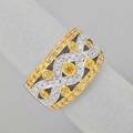 Yellow and colorless diamond bicolor 18k gold band open ribbon set with bright yellow and white diamonds approx 1 cts tw ca 1995 size 8 9 dwt