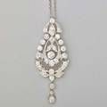 Edwardian diamond lace platinum necklace pierced shield and drop set with 33 omc diamonds approx 3 cts tw on 14k wg chain ca 1910 2 18 14 12 71 dwt tw