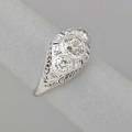 Art deco diamond platinum ring threestone pierced lateral bombe with scrolling decoration oec diamonds approx 130 cts tw size 6 12 29 dwt