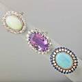 Three oval gemstone and diamond cluster rings opal 1268 x 40 mm and oec diamonds in platinum size 9 14 amethyst 20 x 127 mm single cut diamonds 14k wg size 8 12 opal 155 x 125 mm