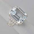 Aquamarine and diamond 14k white gold ring emerald cut aquamarine 186 cts by formula sixteen full brilliant cut diamonds approx 96 ct tw ca 1950 size 7 91 dwt
