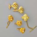 Figural gold cufflinks and tie pin sets spitzer  furman whimsical chimpanzee masks with diamond eyes approx 60 ct tw 18k gold italy ca 1970 sculptural lion masks with ruby eyes 14k 274 d