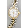 Rolex ladies oyster perpetual twotone wristwatch stainless steel and 14k yg case and bracelet white dial with applied roman numerals 28 jewels adj to five positions cal 2030 mvmt 931078