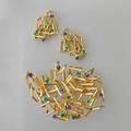 Modernist gem set 18k gold suite joseph wolf impeccably constructed brooch and earrings set with bright blue sapphires and emeralds ca 1965 brooch may be worn as pendant 299 dwt brooch 2 12