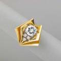 Joseph wolf sculptural diamond and 18k gold ring bright round brilliant cut diamond approx 1 cts and three accent diamonds among bright gold fins ca 1970 size 4 34 41 dwt