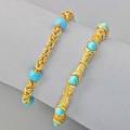 Two tiffany  co 18k gold turquoise bracelets bamboo hinged bangle with turquoise cabochons 2 18 interior diameter textured chain bracelet with turquoise beads 7 ca 1980 343 dwt