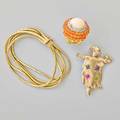Gold jewelry coral and diamond 18k yg bombe ring size 6 textured 18k gold five strand bracelet 6 12 14k gold jeweled scarecrow brooch 2 ca 1970 511 dwt