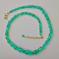 Antique faceted emerald bead necklace 50 beads 145  3 mm weighing 108 cts tw on 14k gold chain and clasp adjustable 17  15 12