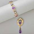 Victorian amethyst and diamond gold jewelry three row pearl link bracelet with rose cut diamonds and oval faceted amethysts 7 34 bicolor 14k gold shieldshaped brooch set with heartshaped amethy