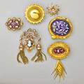 Six victorian gold brooches 15k gold circular brooch in the etruscan taste glazed reverse 10k gold foliate oval with foilbacked amethysts and crystals four 14k gold brooches include enameled with