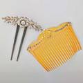 Two french ornamental jeweled combs rose cut diamond and 18k gold and platinum mounted horn in the garland style 4 x 3 paste and silver floral example 3 14 x 3 34 18801905