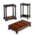Decorative furnishings two umbrella stands together with an asian footed low table 19th20th c tallest 28