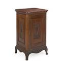 Late victorian music cabinet mahogany with carved harp design to front and sides ca 1905 40 x 20 x 15