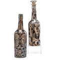 Silver overlay bottles two in amber glass early 20th c one missing stopper taller 12 12