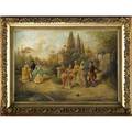 L dories european 19th c oil on canvas of a continental court scene elaborate gilded frame signed 18 12 x 26 34
