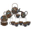 Chinese cloisonne tea set fifteen pieces 20th c teapot sugar creamer and six cups with saucers teapot 7 x 6 12 x 5 14