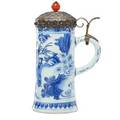 Chinese export porcelain stein silver mounted with silver plate patinated and jeweled lid 19th c 9 34