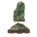 Chinese spinach jade mountains two one mounted on wood base early 20th c larger 7 12 x 4 12