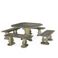 Concrete garden set four benches and pedestal table outdoor patina 20th c table 29 12 x 48 sq