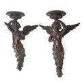 Pair of carved wood angels decorative elements originally from a piece of furniture 19th c 26 12 x 16 12