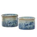 American stoneware lidded butter crocks two decorated with a hunting scene late 19th20th c larger 9 x 8 12