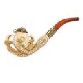 Carved meerschaum pipe bowl supported by an eagle claw amber stem late19thearly 20th c 3 34 x 9 14