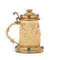 Miniature ivory stein decorated with classical scenes with gilded silver mounts and inlaid stones 19th c 4 12