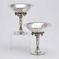 Pair of georg jensen sterling compotes 263b flared hammered bowls suspends grape vines above beaded and pearled twisted flute columns denmark after 1945 7 12 x 7 18 407 ot