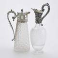 American  english cut crystalsilver wine servers american coin silver mounted brilliant cut wine jug in the angloirish form herm spout neoclassical collar and handle pierced plate unmarked 11