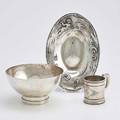 American silver bowl cup and tray sterling cup woods  hughes new york 18451899 inscribed nancy 3 silver bowl unmarked 3 12 x 6 58 embossed sterling tray with mermaid among waves i