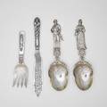 Four silver serving utensils coin silver fish slice with engraved blade and fish motif handle albert coles new york 18351875 12 gorham fontainebleau serving fork 8 12 pair of french serv