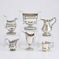 American silver holloware six pieces urnshaped coin silver cream pitcher and open sugar bowl john mcmullen philadelphia 18351841 taller 6 34 over handle small coin silver pitcher monogramm