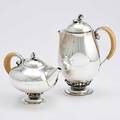 Georg jensen sterling coffee pot and teapot rosebud pattern designed in 1917 coffee pot 235 e 9 teapot 235 b 6 both with ivory handles denmark after 1945 4325 ot