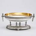 Neoclassical silver centerbowl with chinese marks oval bowl on six fluted column above gadroon base on acanthus foot fixed strapped block and drop handles late 19thearly 20th c unidentified chin